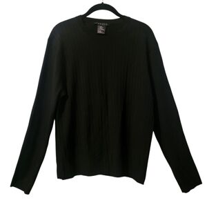 Theory Mens Large Black Wool Blend Crew Neck Long Sleeves Ribbed Sweater Stretch